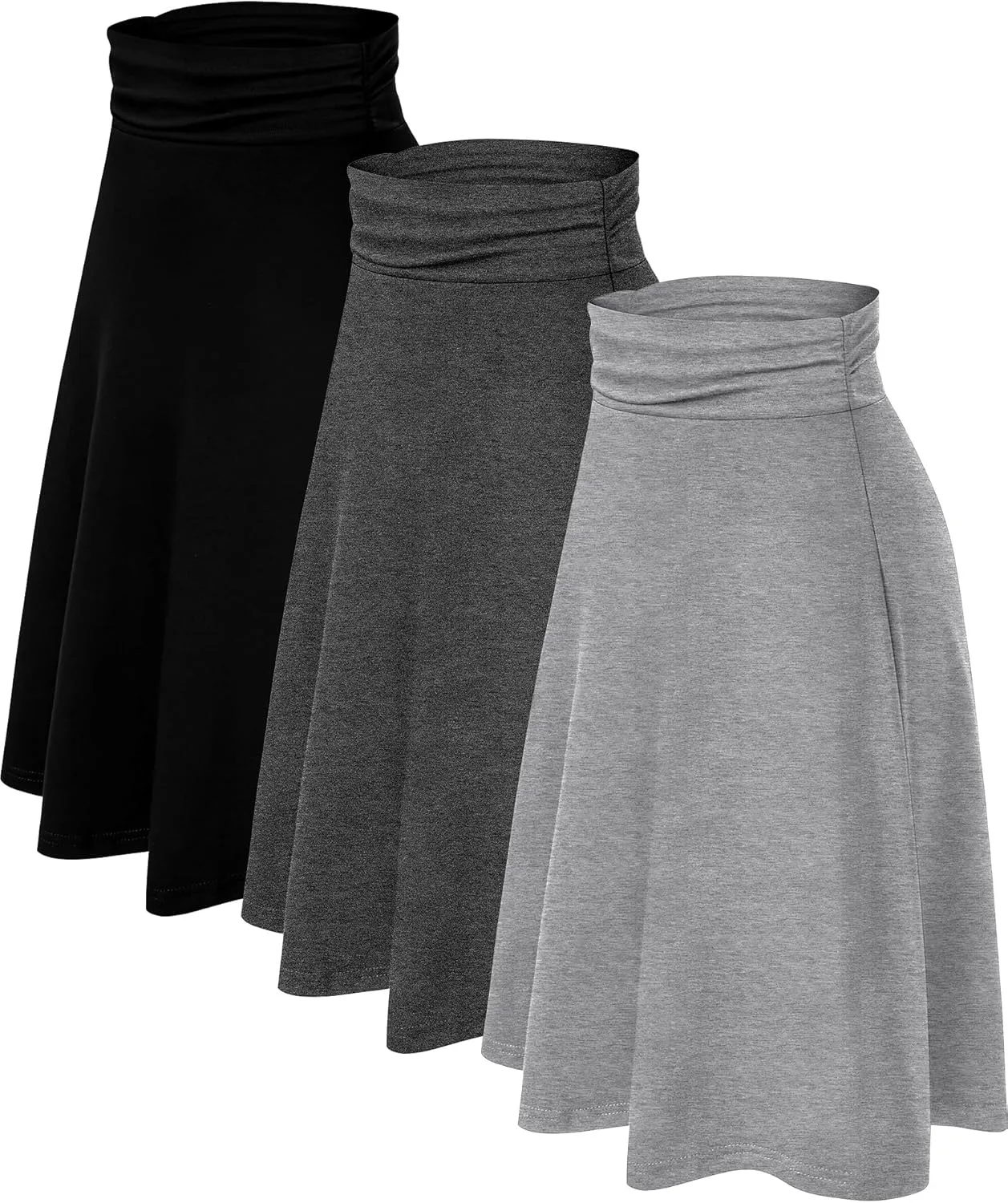 3 Pack Womens Midi Skirts Flowy Lightweight Knee Length Casual Elastic Waist Modest Flared Skirts Trendy Summer