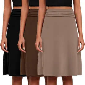 3 Pack Womens Midi Skirts Flowy Lightweight Knee Length Casual Elastic Waist Modest Flared Skirts Trendy Summer