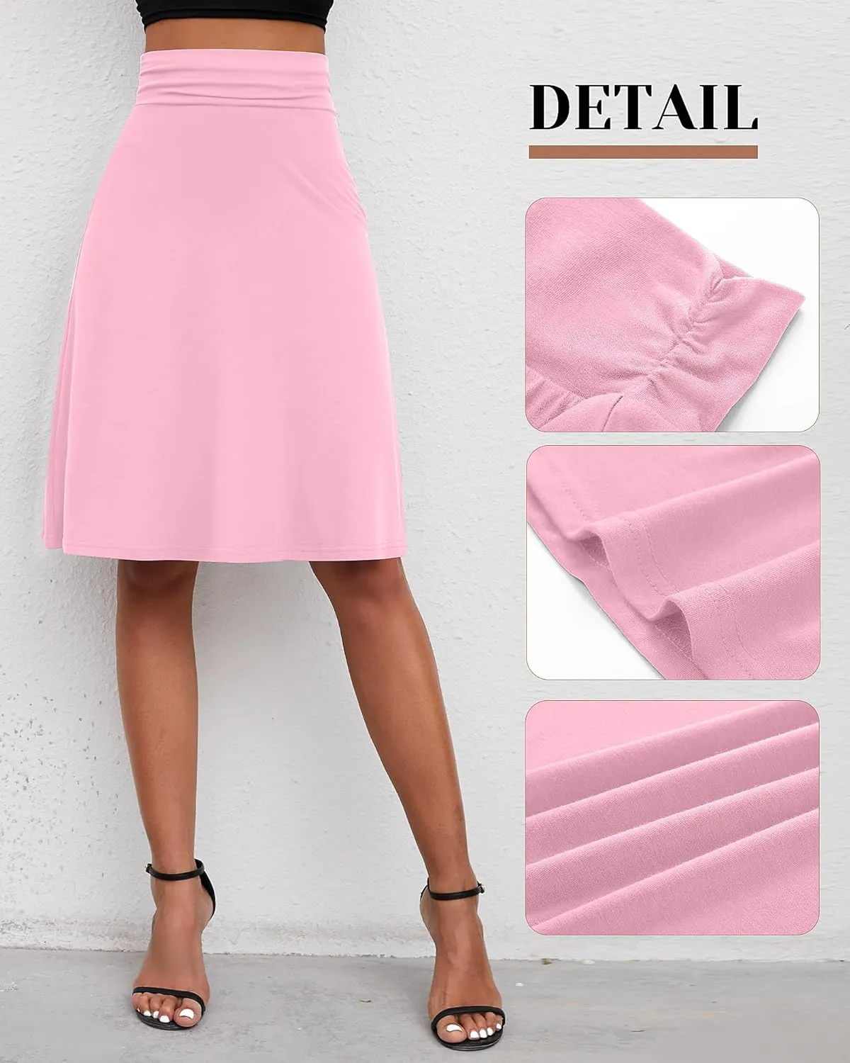 3 Pack Womens Midi Skirts Flowy Lightweight Knee Length Casual Elastic Waist Modest Flared Skirts Trendy Summer