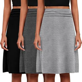 3 Pack Womens Midi Skirts Flowy Lightweight Knee Length Casual Elastic Waist Modest Flared Skirts Trendy Summer
