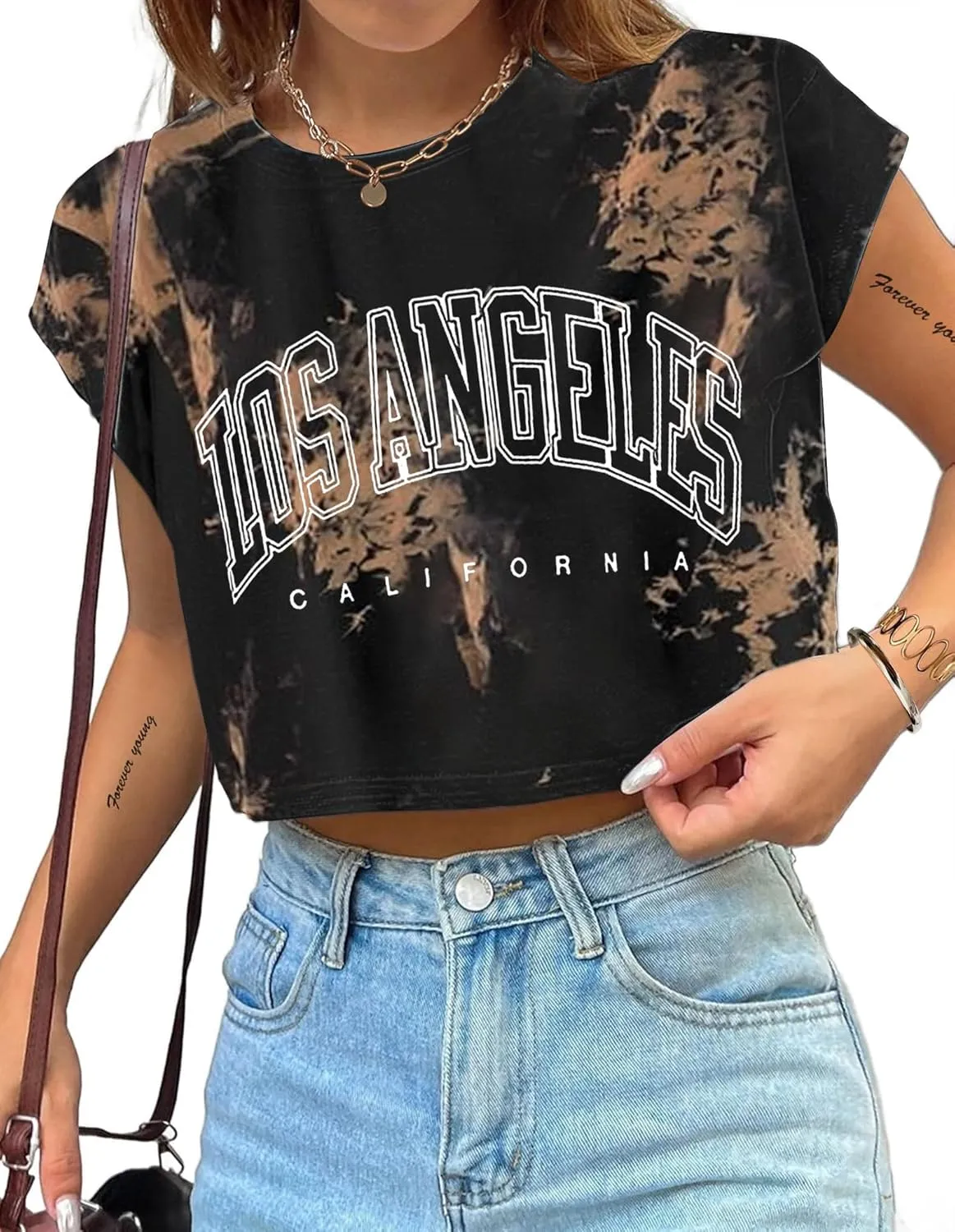 Avanova Women Oversized Batwing Boxy Tee Shirt Crewneck Loose Short Sleeve Crop Top