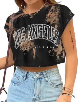 Avanova Women Oversized Batwing Boxy Tee Shirt Crewneck Loose Short Sleeve Crop Top