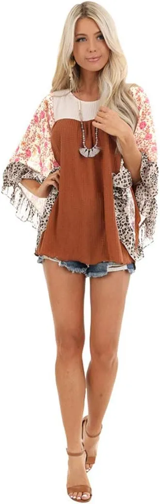 CASURESS Womens Floral Printed 3 4 Sleeve Shirt Batwing Loose Tops Blouses Pullover