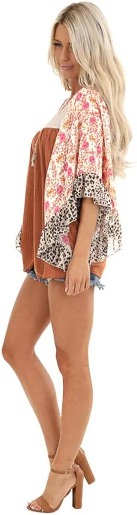 CASURESS Womens Floral Printed 3 4 Sleeve Shirt Batwing Loose Tops Blouses Pullover
