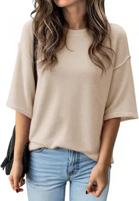 Cicy Bell Womens Oversized Sweaters 3/4 Sleeve Summer Casual Knitted Tops Crewneck Lightweight Loose Pullover Blouses