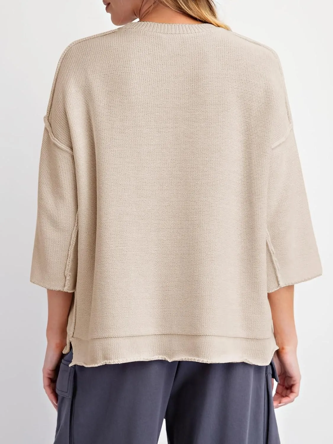 Cicy Bell Womens Oversized Sweaters 3/4 Sleeve Summer Casual Knitted Tops Crewneck Lightweight Loose Pullover Blouses