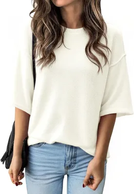 Cicy Bell Womens Oversized Sweaters 3/4 Sleeve Summer Casual Knitted Tops Crewneck Lightweight Loose Pullover Blouses