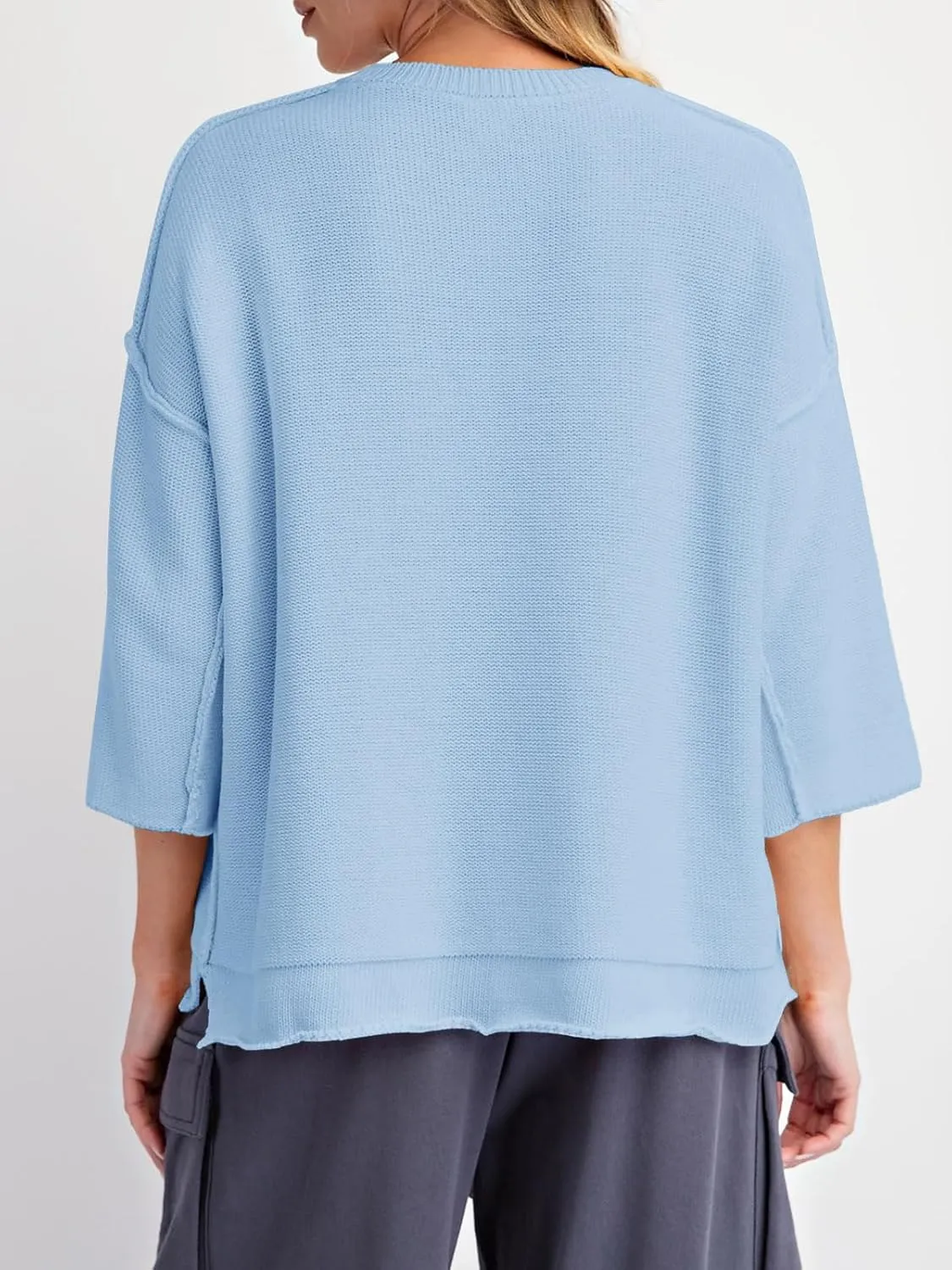 Cicy Bell Womens Oversized Sweaters 3/4 Sleeve Summer Casual Knitted Tops Crewneck Lightweight Loose Pullover Blouses