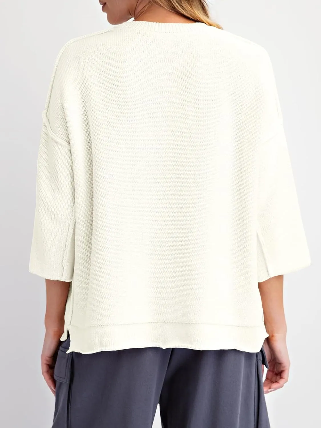 Cicy Bell Womens Oversized Sweaters 3/4 Sleeve Summer Casual Knitted Tops Crewneck Lightweight Loose Pullover Blouses