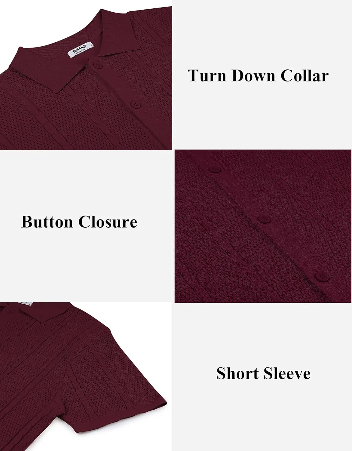 COOFANDY Mens Knit Button Down Shirts Casual Textured Polo Shirt Short Sleeve Vintage Summer Beach Tops
