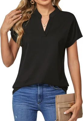 DJT Womens Tops Short Sleeve Shirts Summer Tops Trendy V Neck Loose T-Shirts Dressy Casual Work Blouses