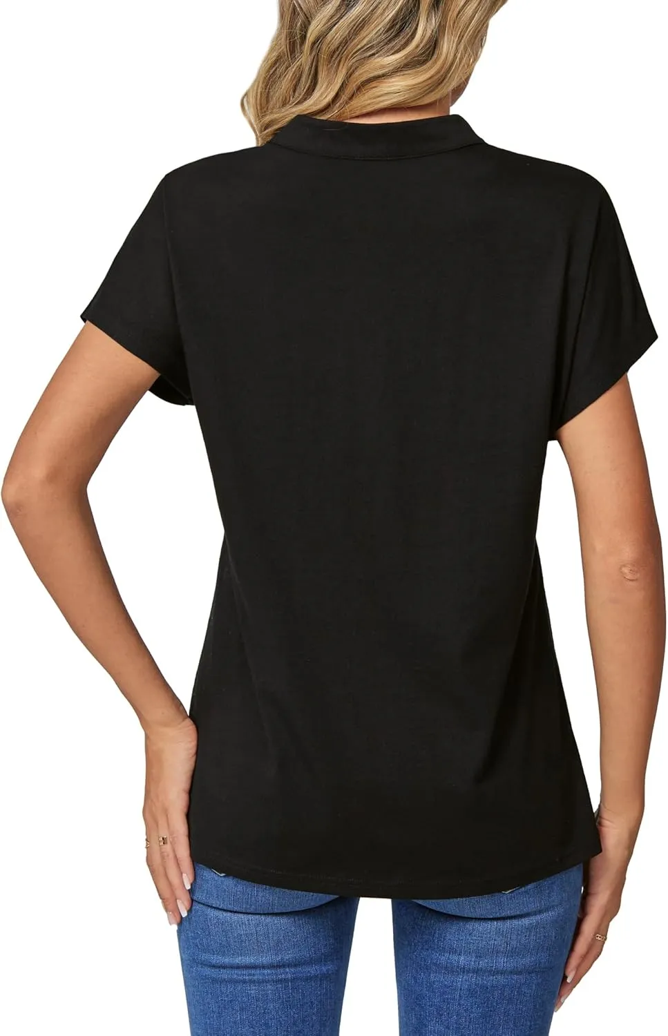 DJT Womens Tops Short Sleeve Shirts Summer Tops Trendy V Neck Loose T-Shirts Dressy Casual Work Blouses
