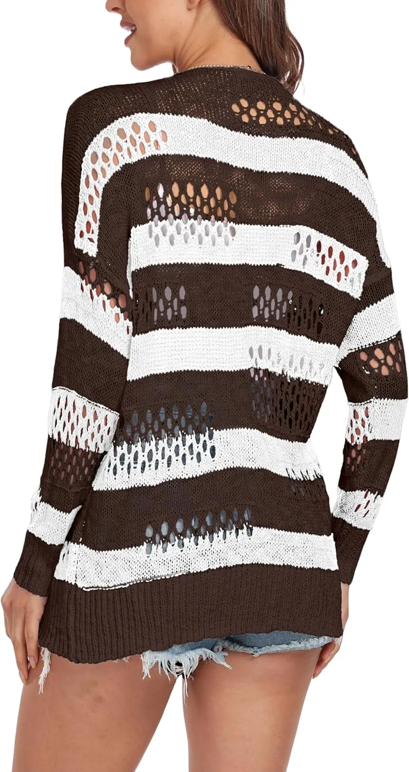 GRECERELLE 2025 Women Summer Crochet Boho Long Sleeve Lightweight Oversized Open Front Cardigan Sweaters Kimonos Tops