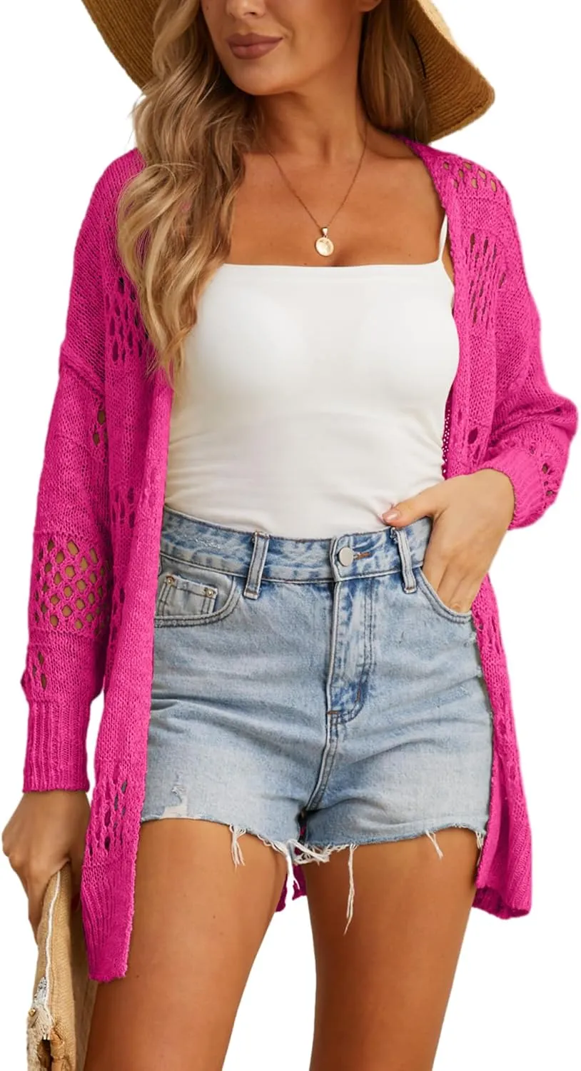 GRECERELLE 2025 Women Summer Crochet Boho Long Sleeve Lightweight Oversized Open Front Cardigan Sweaters Kimonos Tops