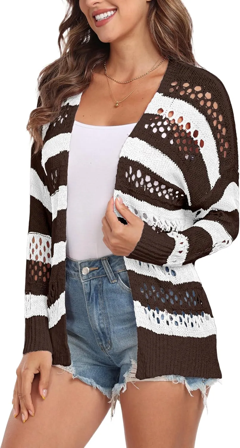 GRECERELLE 2025 Women Summer Crochet Boho Long Sleeve Lightweight Oversized Open Front Cardigan Sweaters Kimonos Tops