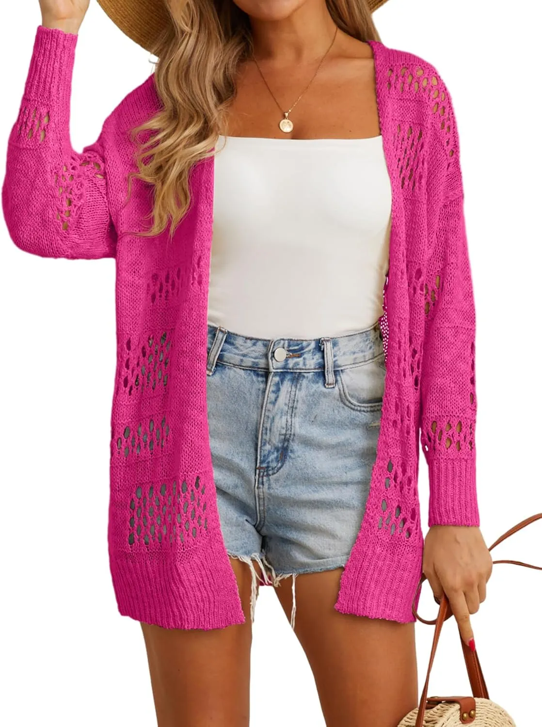 GRECERELLE 2025 Women Summer Crochet Boho Long Sleeve Lightweight Oversized Open Front Cardigan Sweaters Kimonos Tops