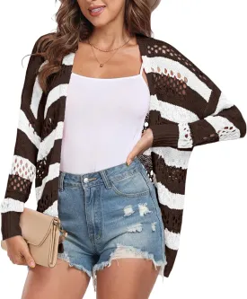 GRECERELLE 2025 Women Summer Crochet Boho Long Sleeve Lightweight Oversized Open Front Cardigan Sweaters Kimonos Tops