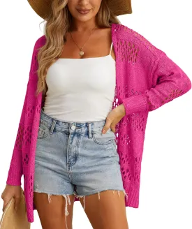 GRECERELLE 2025 Women Summer Crochet Boho Long Sleeve Lightweight Oversized Open Front Cardigan Sweaters Kimonos Tops