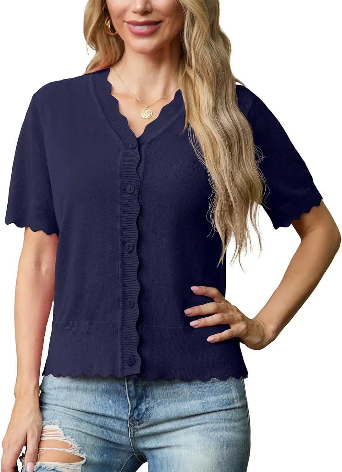 GRECERELLE Womens Summer Lightweight Short Sleeve Cropped Cardigan V-Neck Knit Sweater Shrug for Dressy
