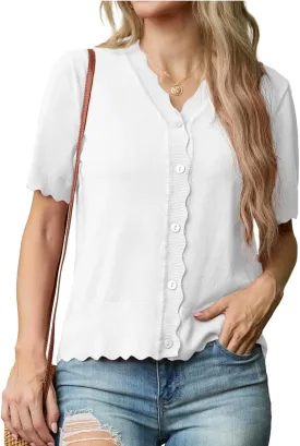 GRECERELLE Womens Summer Lightweight Short Sleeve Cropped Cardigan V-Neck Knit Sweater Shrug for Dressy