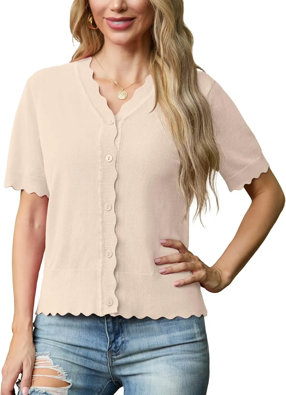 GRECERELLE Womens Summer Lightweight Short Sleeve Cropped Cardigan V-Neck Knit Sweater Shrug for Dressy