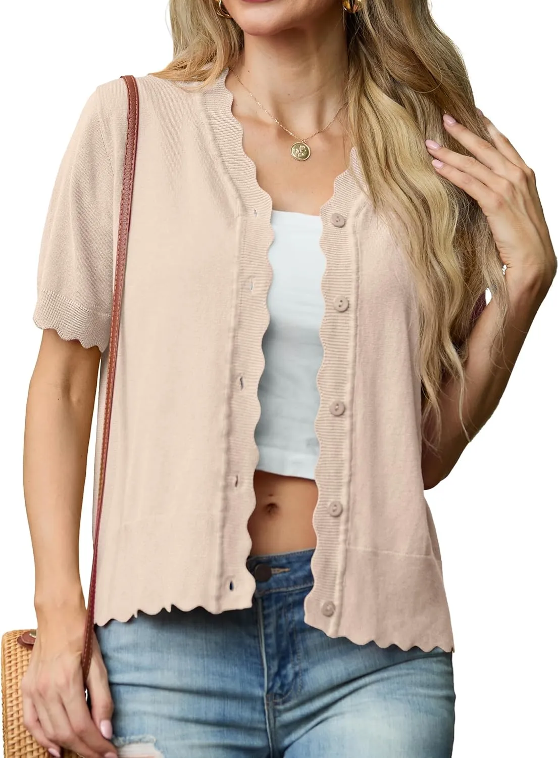 GRECERELLE Womens Summer Lightweight Short Sleeve Cropped Cardigan V-Neck Knit Sweater Shrug for Dressy