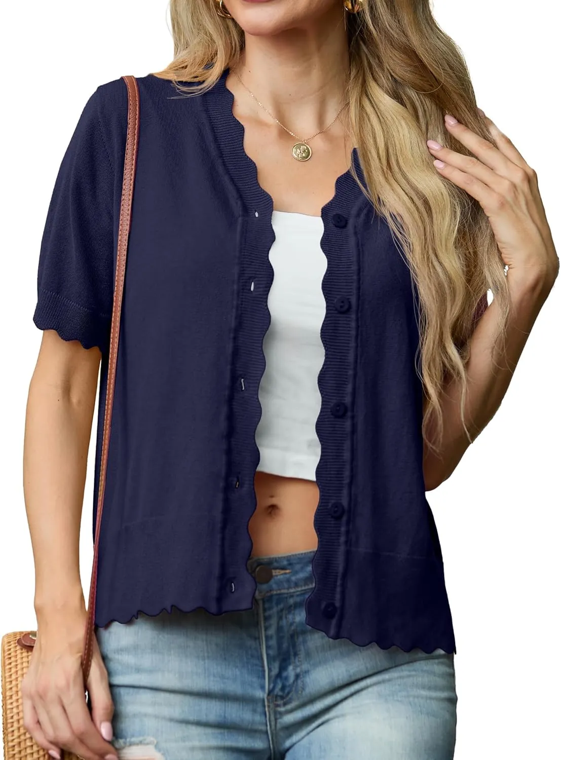 GRECERELLE Womens Summer Lightweight Short Sleeve Cropped Cardigan V-Neck Knit Sweater Shrug for Dressy