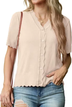 GRECERELLE Womens Summer Lightweight Short Sleeve Cropped Cardigan V-Neck Knit Sweater Shrug for Dressy