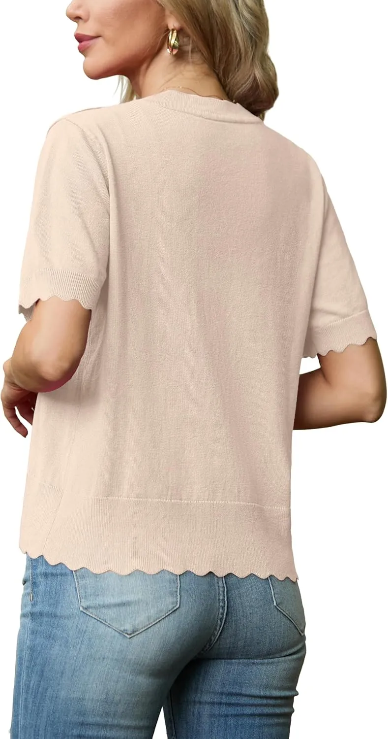 GRECERELLE Womens Summer Lightweight Short Sleeve Cropped Cardigan V-Neck Knit Sweater Shrug for Dressy