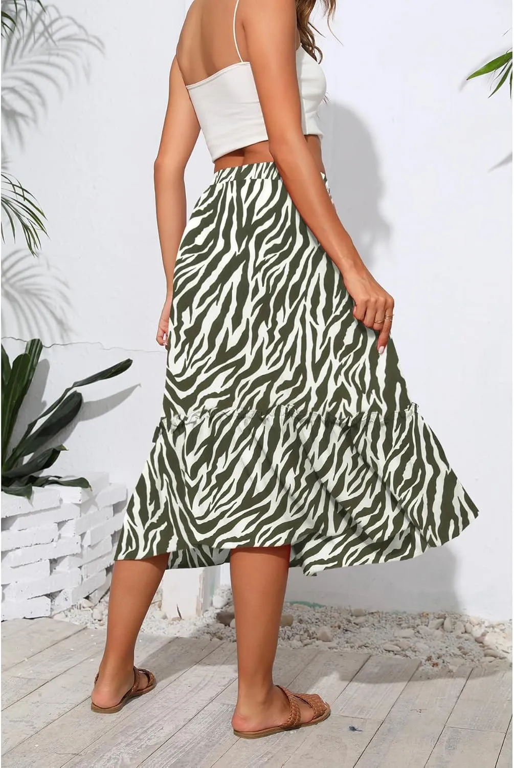 High Waist Tiered Skirts for Women Flowy Skirts for Women Below Knee with Pockets 2025 Fashion Trendy