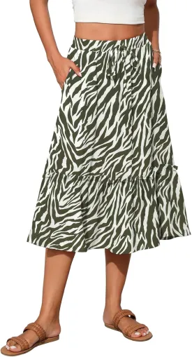 High Waist Tiered Skirts for Women Flowy Skirts for Women Below Knee with Pockets 2025 Fashion Trendy