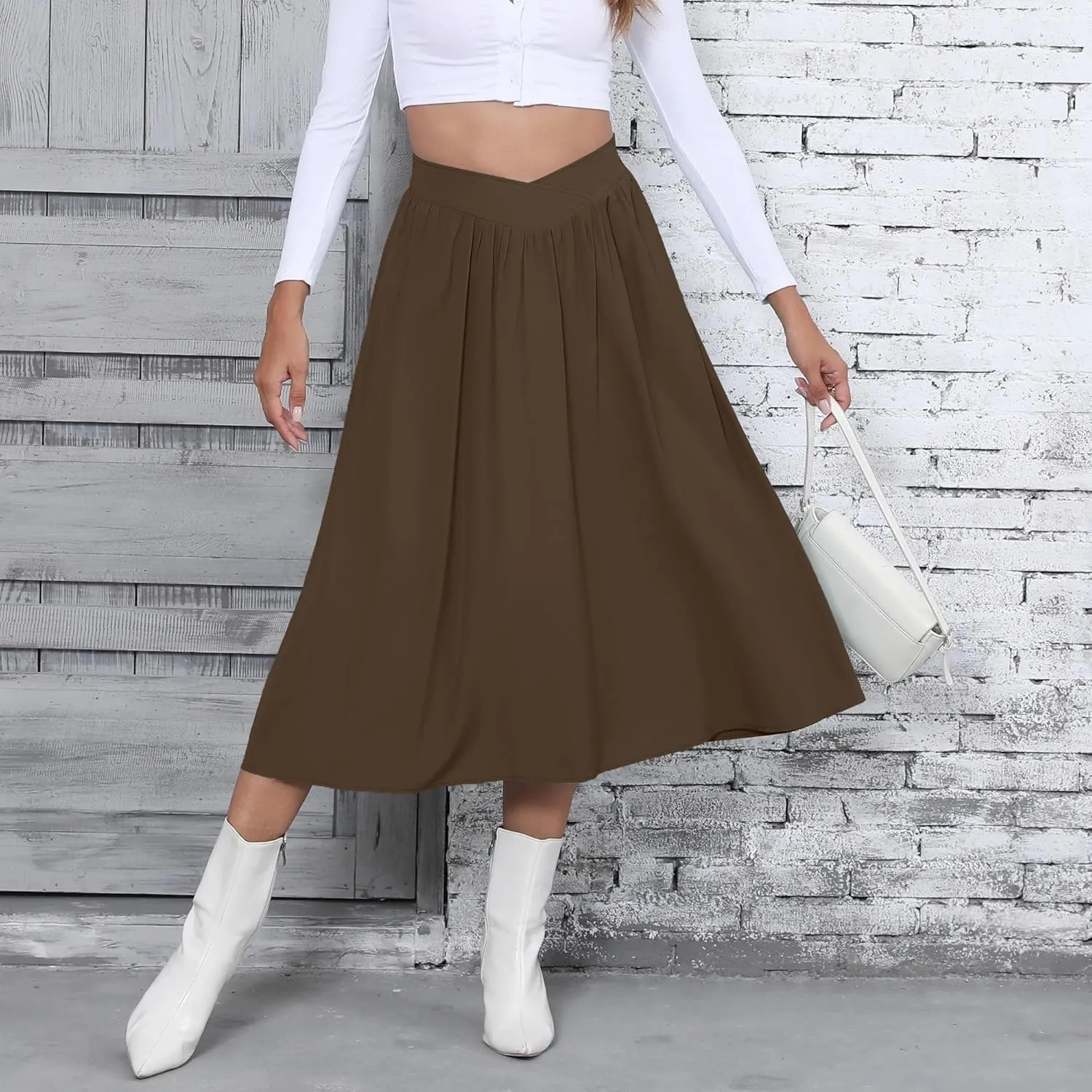 High Waisted Midi Skirts Knee Length Flared Skirts for Women with Pockets Skirts for Women Trendy Summer