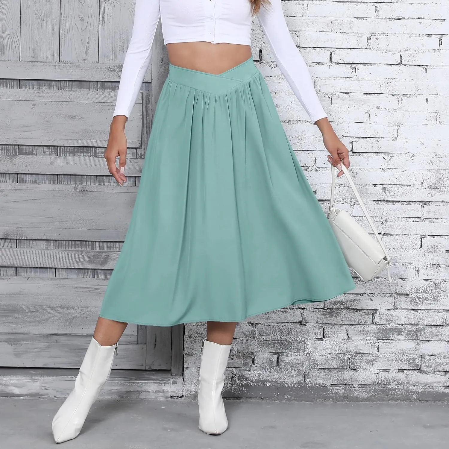 High Waisted Midi Skirts Knee Length Flared Skirts for Women with Pockets Skirts for Women Trendy Summer