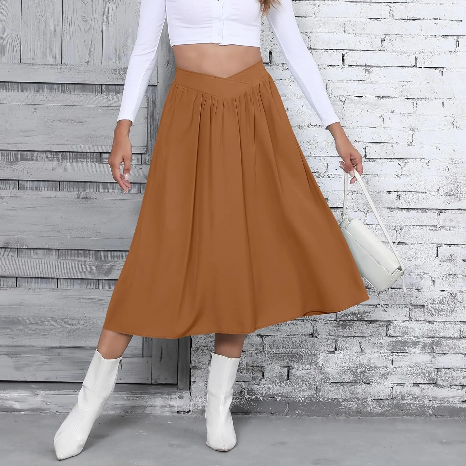 High Waisted Midi Skirts Knee Length Flared Skirts for Women with Pockets Skirts for Women Trendy Summer