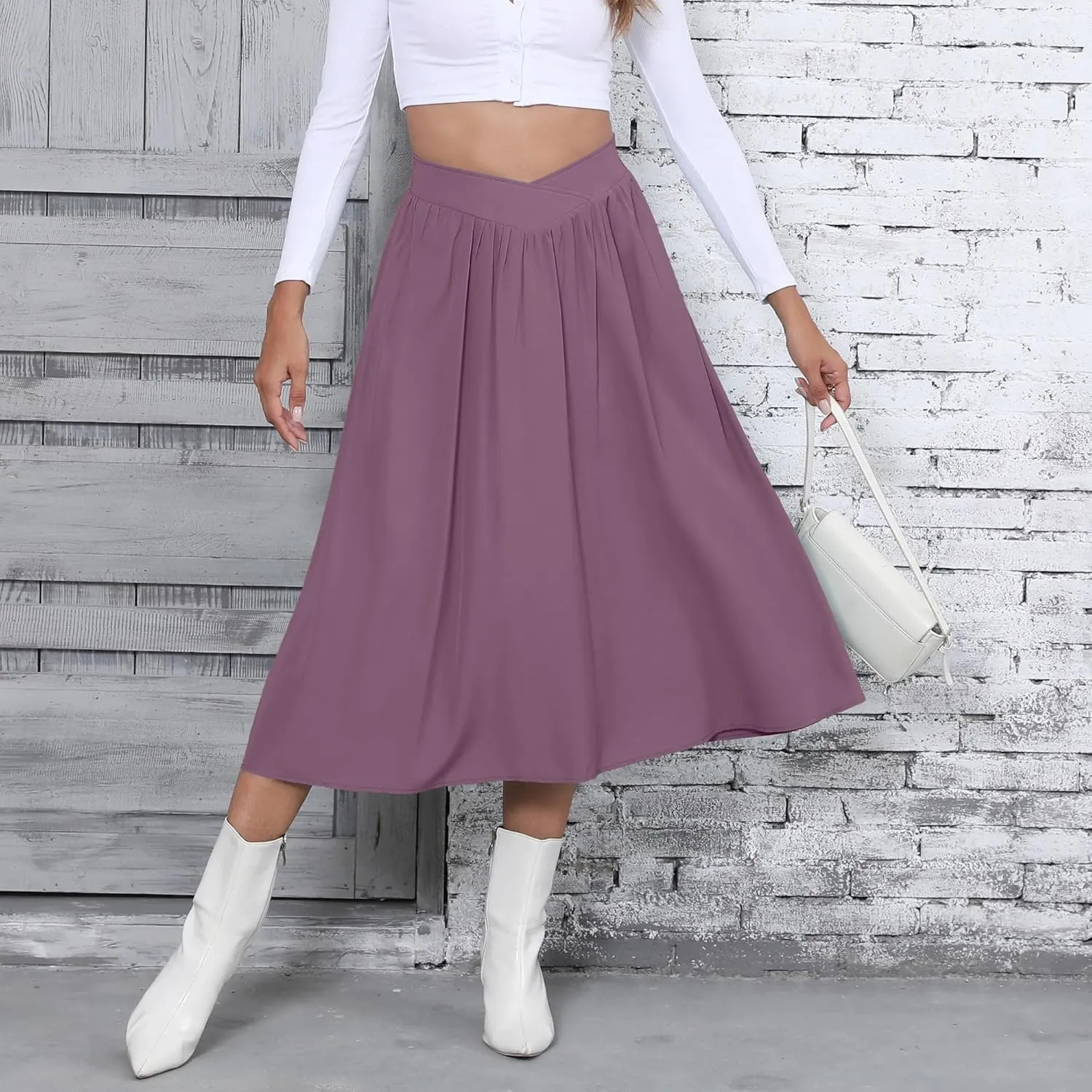 High Waisted Midi Skirts Knee Length Flared Skirts for Women with Pockets Skirts for Women Trendy Summer
