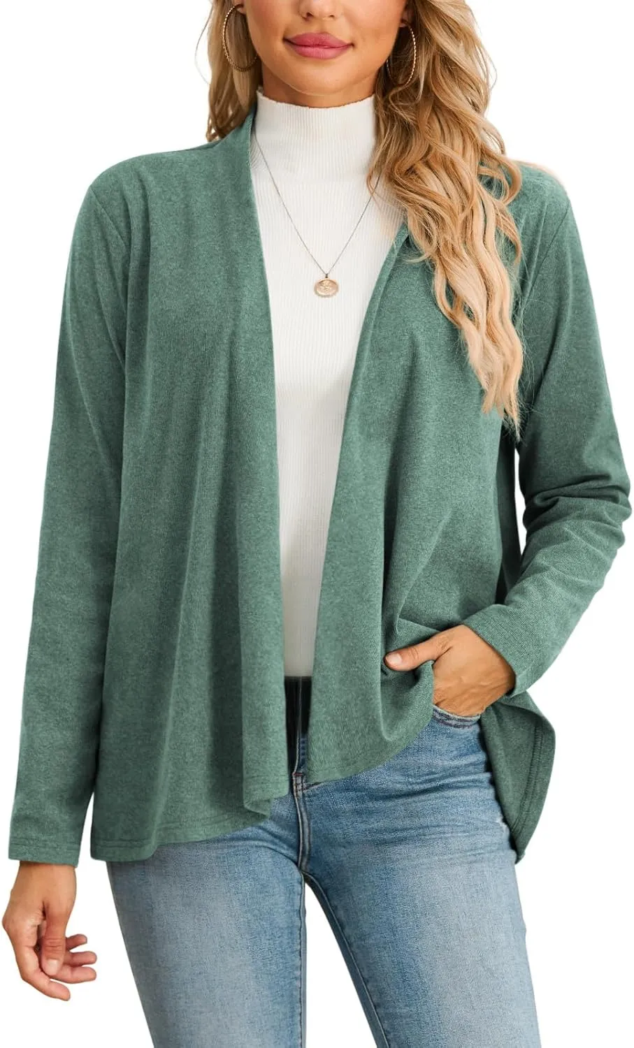 HWOKEFEIYU Women's Plus Size Cardigan - Lightweight, Long Sleeve, Open Front, Soft, Drape Dusty