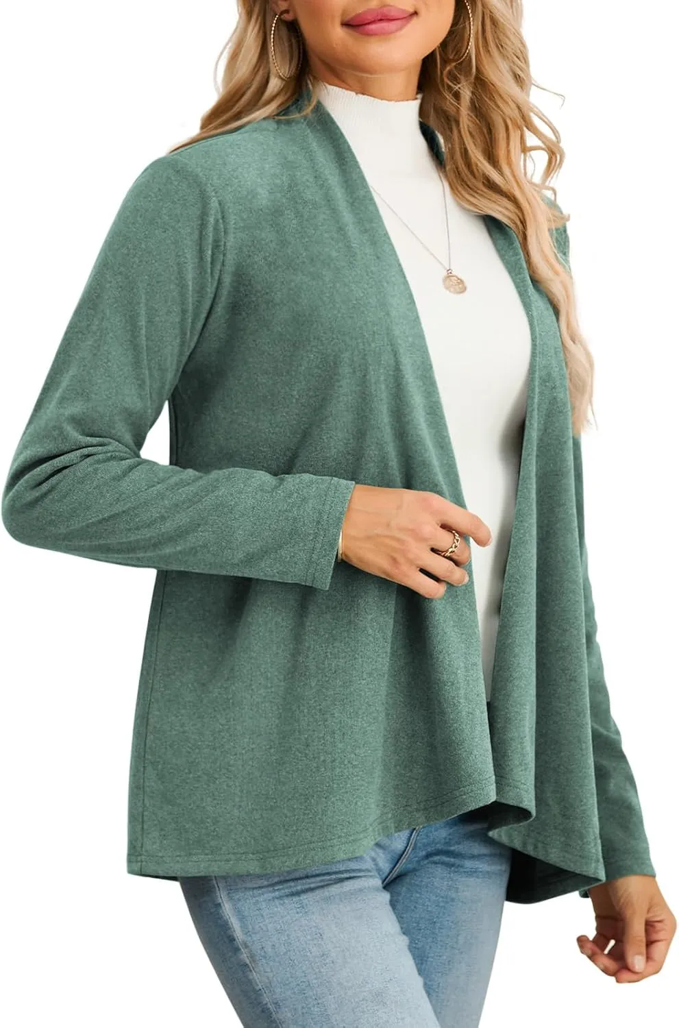 HWOKEFEIYU Women's Plus Size Cardigan - Lightweight, Long Sleeve, Open Front, Soft, Drape Dusty