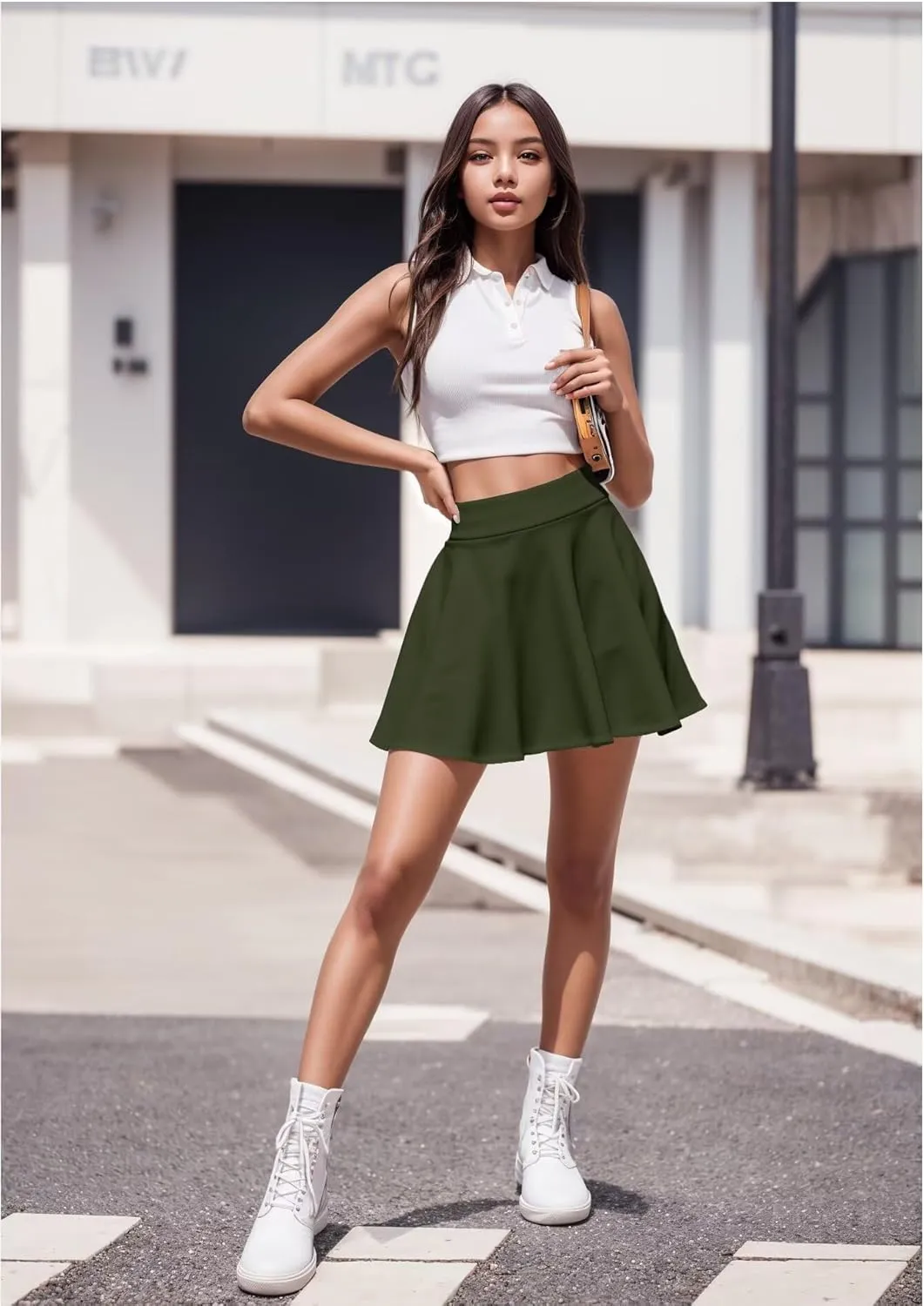 Hybrid & Company Women Basic Versatile Skirts Stretchy Flared Mini Skater Skirt