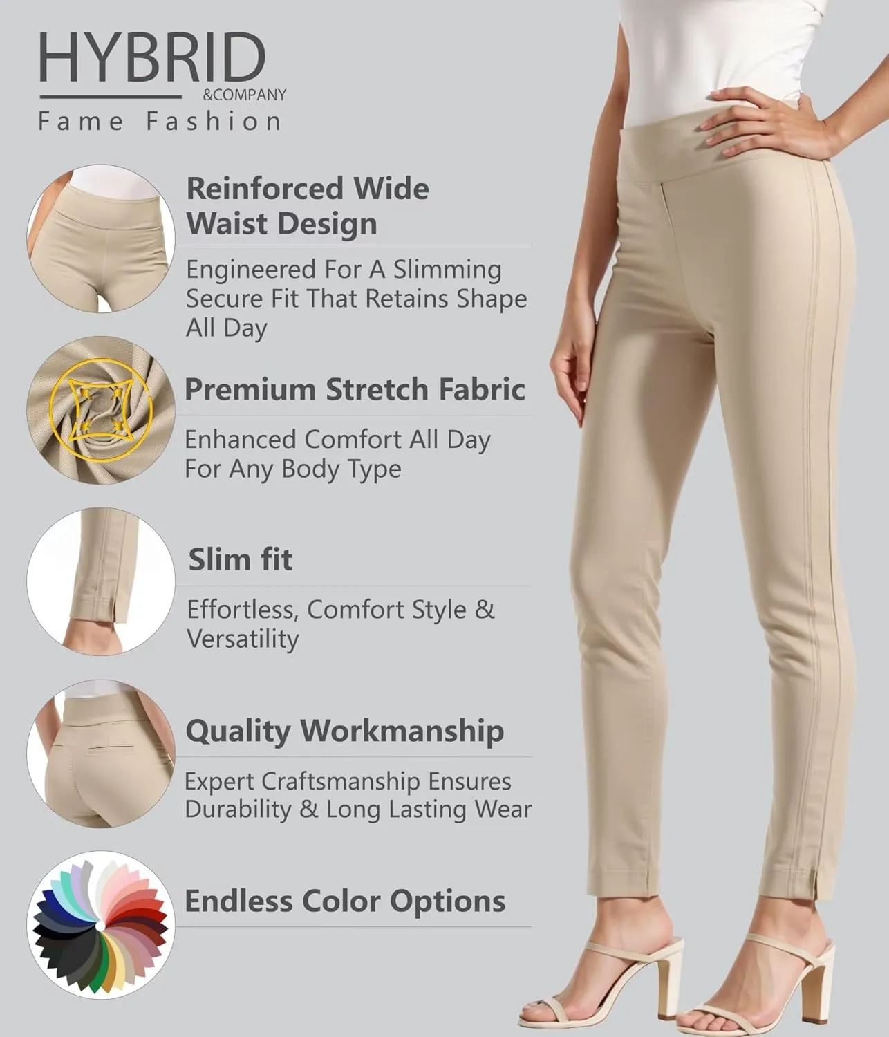 Hybrid & Company Women's Premium Comfort Pants Ultra Stretch Tailored Fit Office Trousers