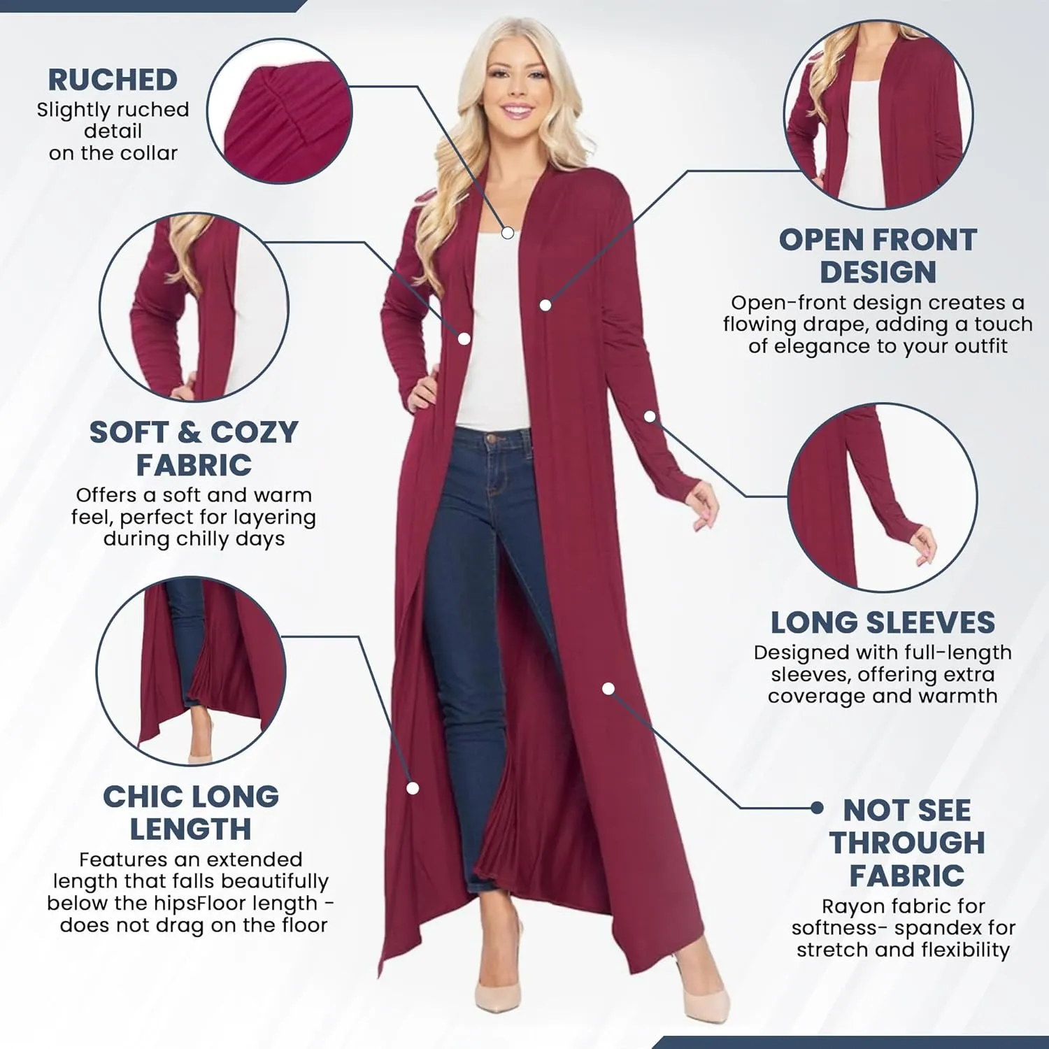 Isaac Liev Maxi Cardigan Duster Sweater  Women's Extra Long Open Front Full Length Lightweight Cardigans Dusters Sweaters