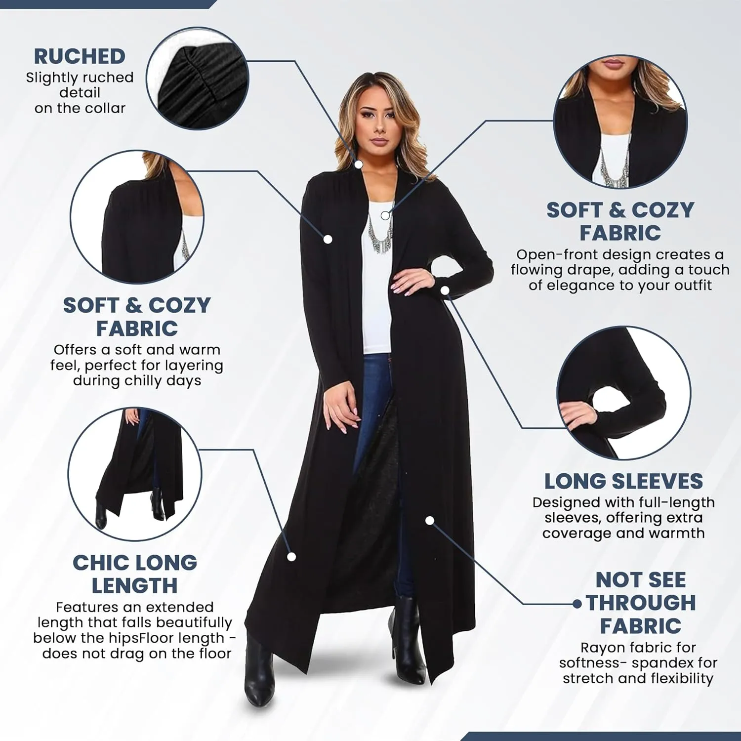 Isaac Liev Maxi Cardigan Duster Sweater  Women's Extra Long Open Front Full Length Lightweight Cardigans Dusters Sweaters