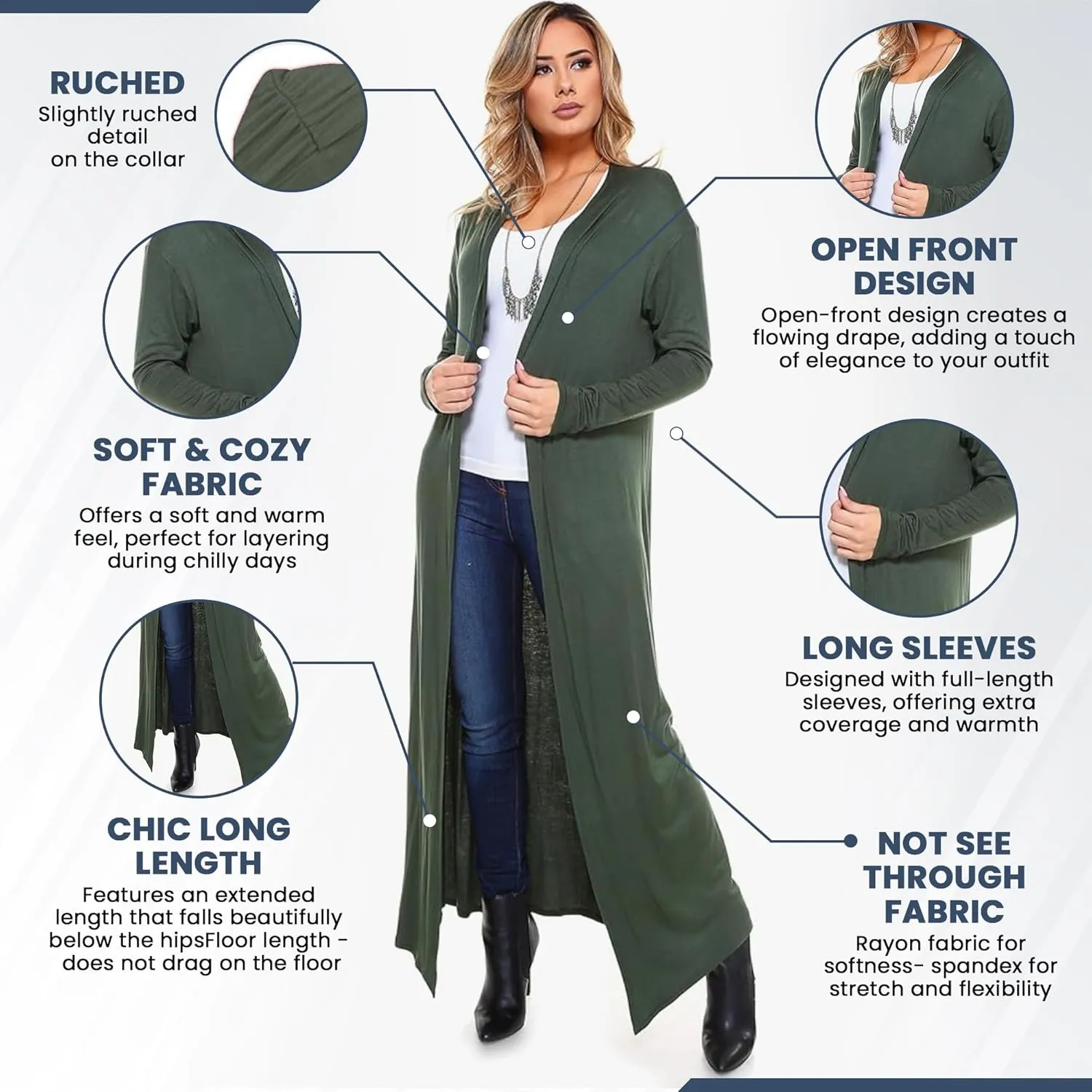 Isaac Liev Maxi Cardigan Duster Sweater  Women's Extra Long Open Front Full Length Lightweight Cardigans Dusters Sweaters