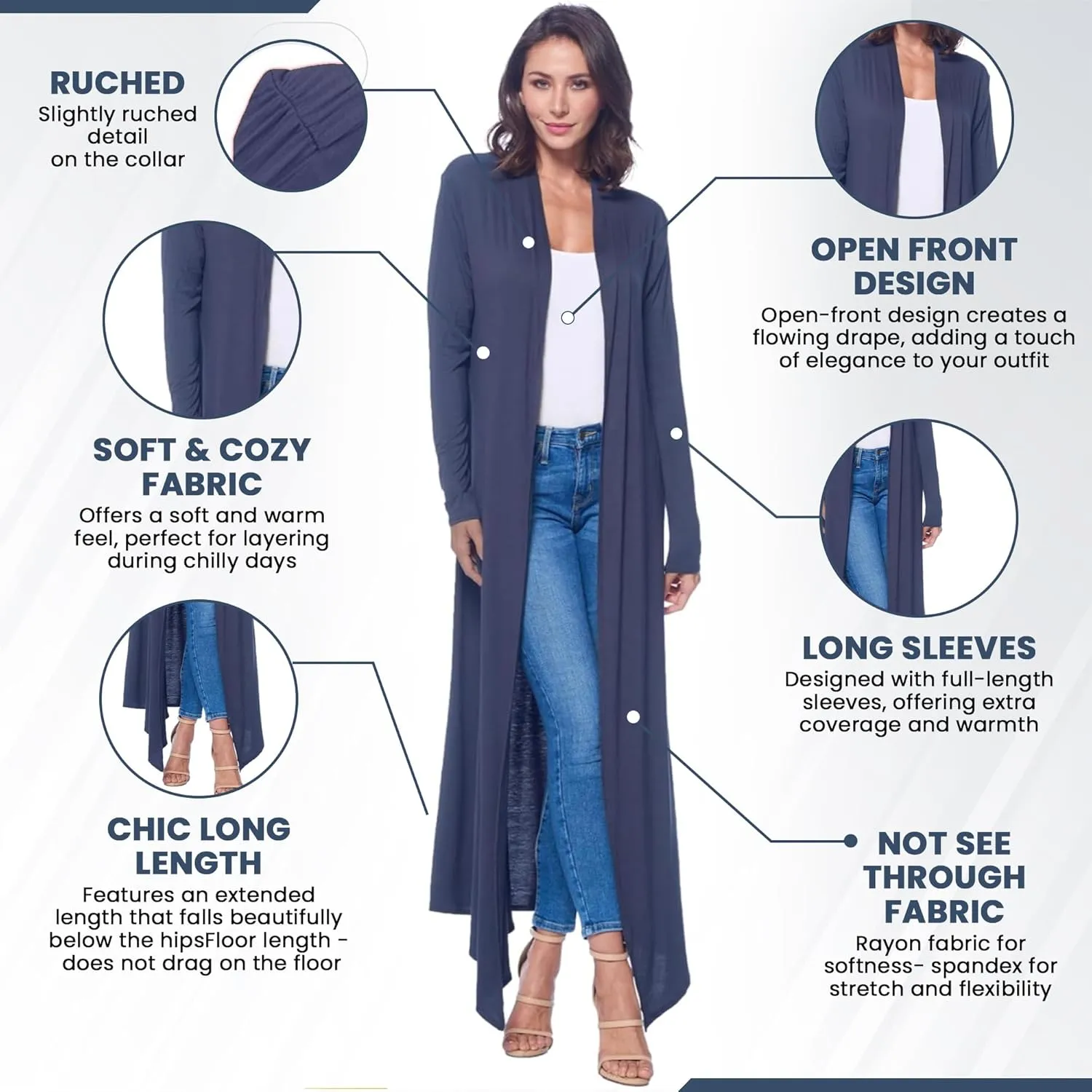 Isaac Liev Maxi Cardigan Duster Sweater  Women's Extra Long Open Front Full Length Lightweight Cardigans Dusters Sweaters