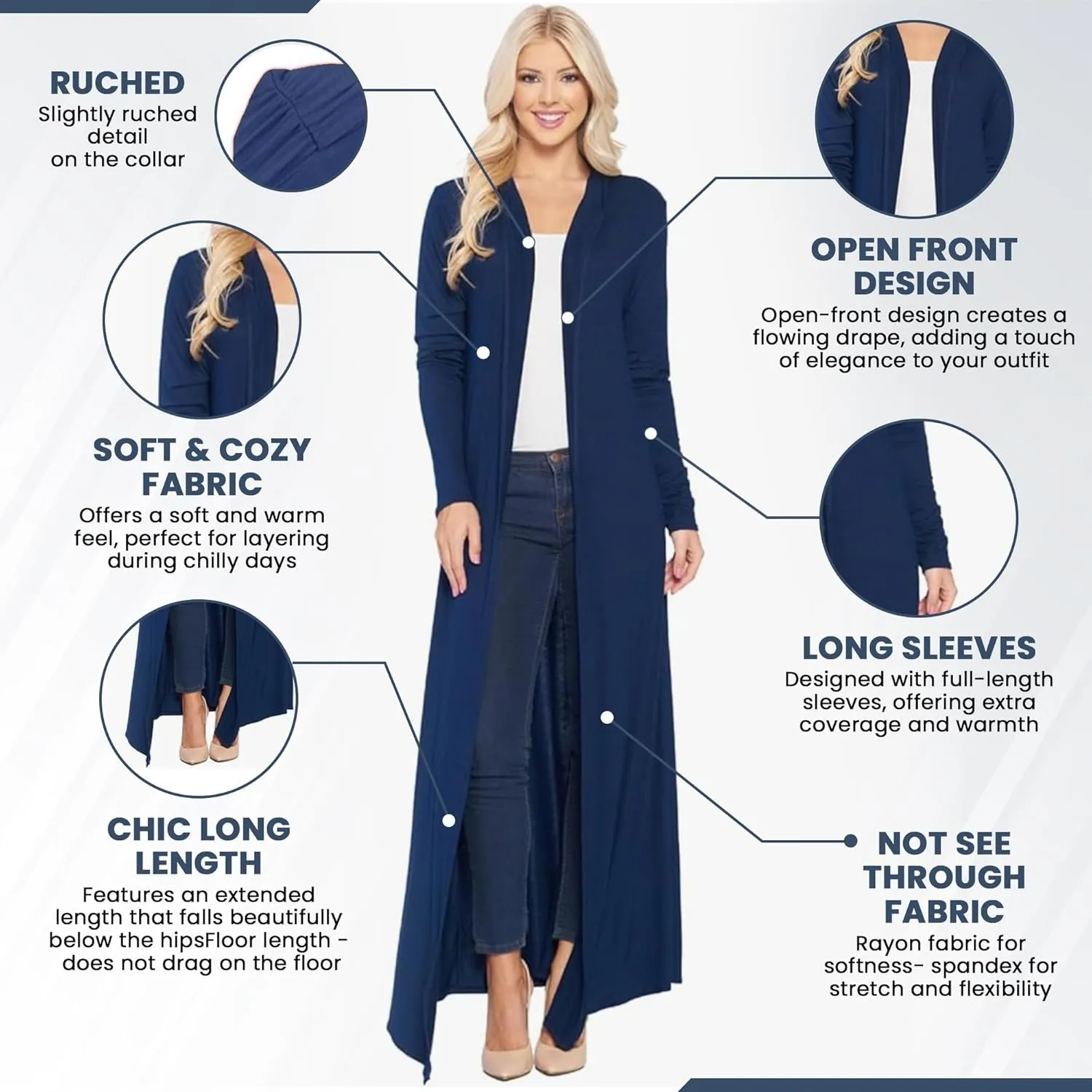 Isaac Liev Maxi Cardigan Duster Sweater  Women's Extra Long Open Front Full Length Lightweight Cardigans Dusters Sweaters