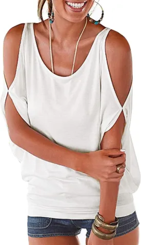 LEIYEE Womens Summer Cold Shoulder Tops Short Sleeve T Shirts Pullover Sexy Casual Dolman Blouses