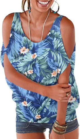 LEIYEE Womens Summer Cold Shoulder Tops Short Sleeve T Shirts Pullover Sexy Casual Dolman Blouses