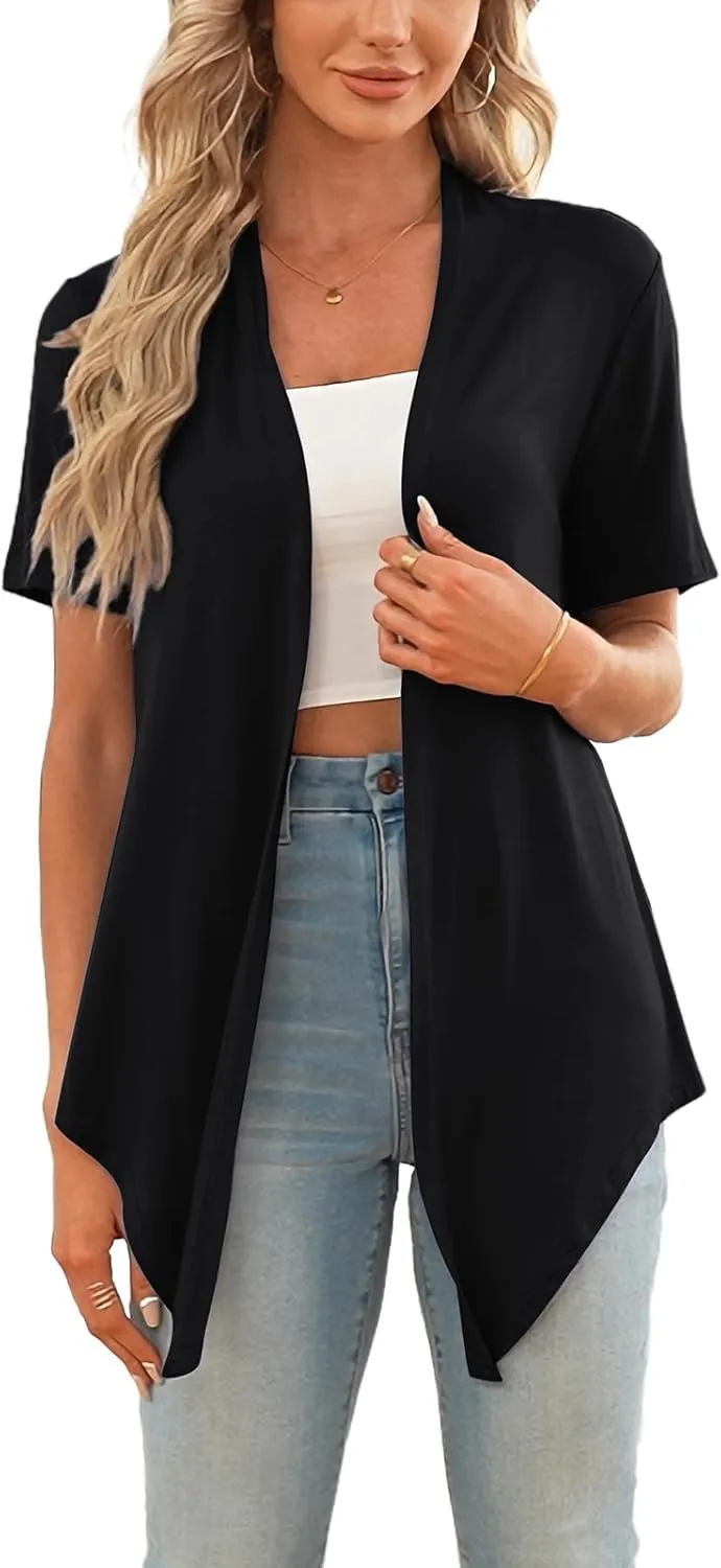 Lightweight Summer 3/4 Sleeve Cardigan for Women Trendy Casual Draped Tie Front Cardigans Fall Shrugs High Low Hem