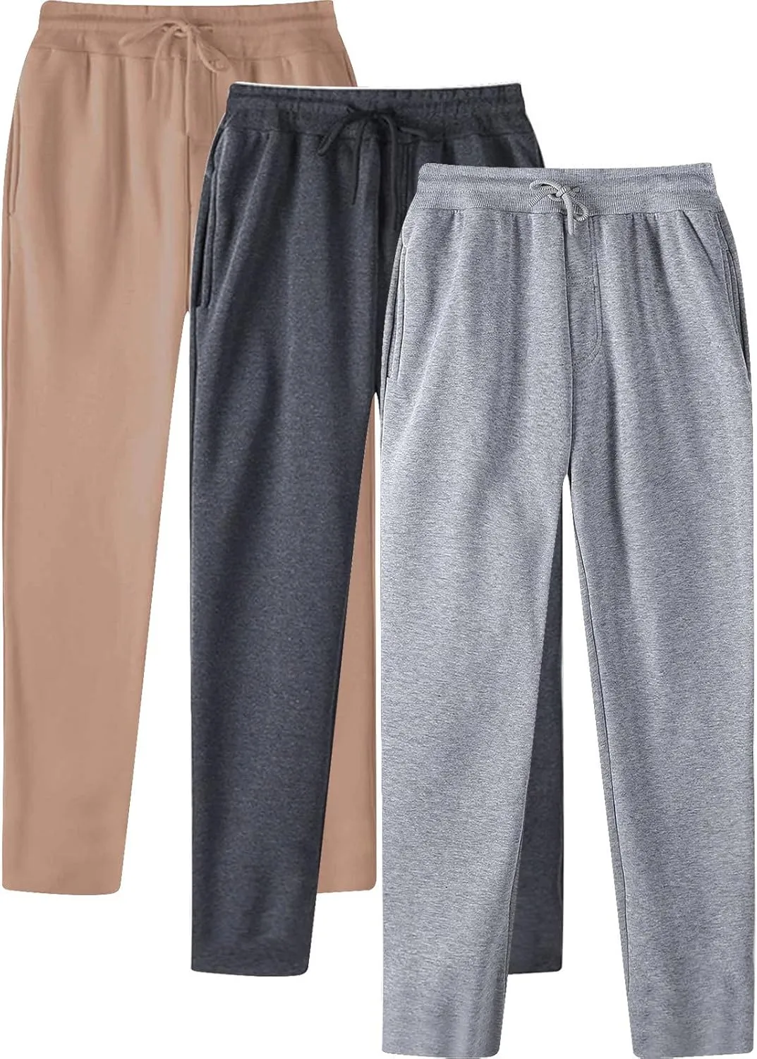 Men's 3 Pack Fleece Sweatpants Athletic Workout Jogger Trousers Baggy Elastic Drawstring Track Pants with Pockets