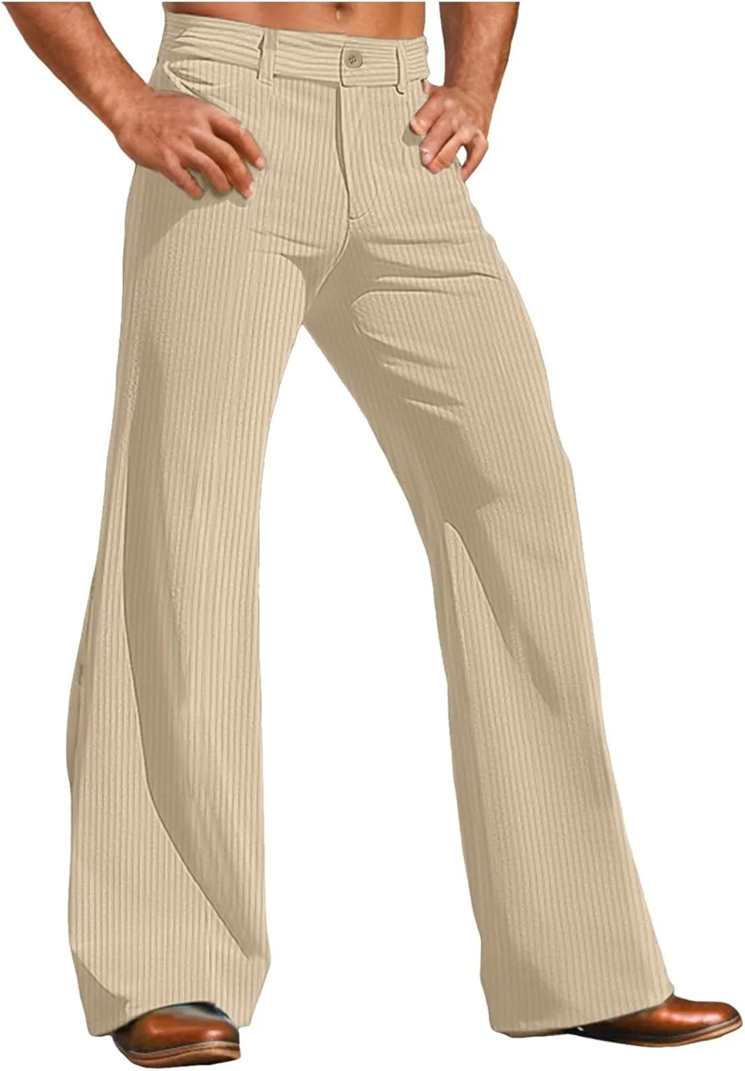 Men's Bell Bottom Pants Relaxed Fit Stretch Vintage Flared Trousers 70s Disco Outfits Baggy Casual Pants with Pockets