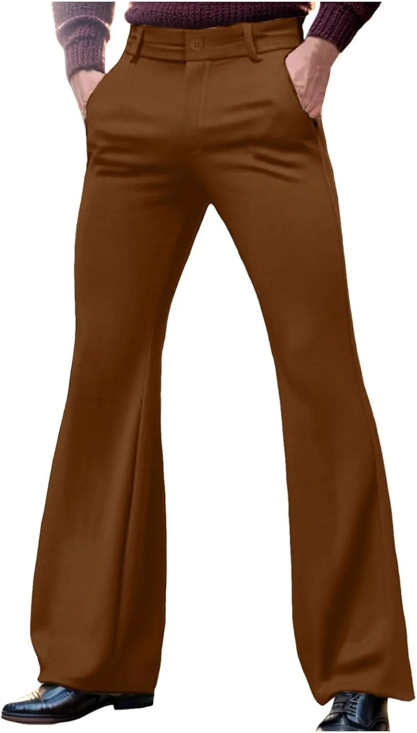 Men's Bell Bottom Pants Relaxed Fit Stretch Vintage Flared Trousers 70s Disco Outfits Baggy Casual Pants with Pockets